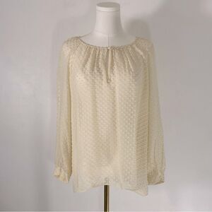 J. Crew Off White/Pale Yellow Long Sleeve Silk Blend Swiss Dotted Blouse Size 10